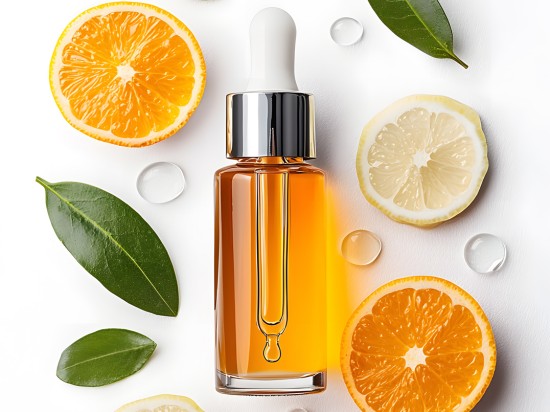 Serum do twarzy z witaminą c w otoczeniu plastrów pomarańczy