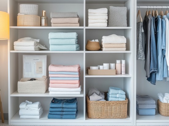 Rzeczy poukładane w szafie również przy pomocy organizerów.