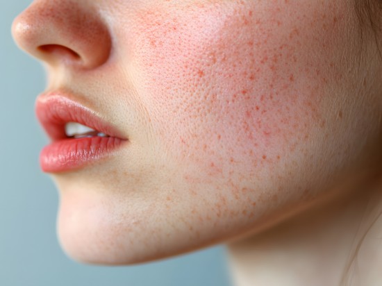 Zbliżenie na twarz kobiety posiadającej skórę naczynkową