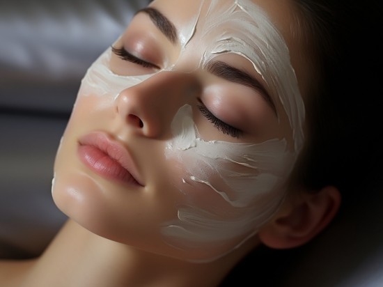 Kobieta leży i relaksuje się z nałożoną maską kremową do twarzy.