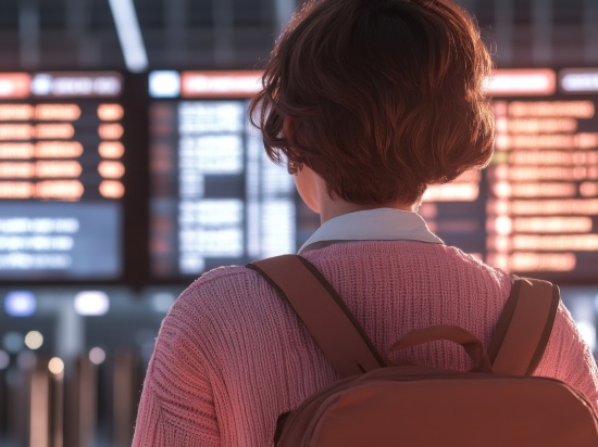 Kobieta na lotnisku z plecakiem.